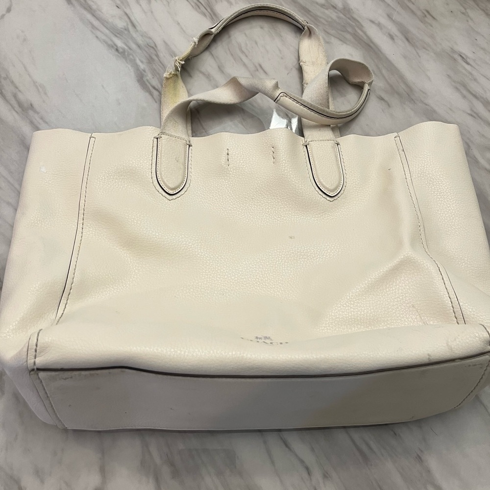 Coach White Structured Tote Bag with Spacious Interior